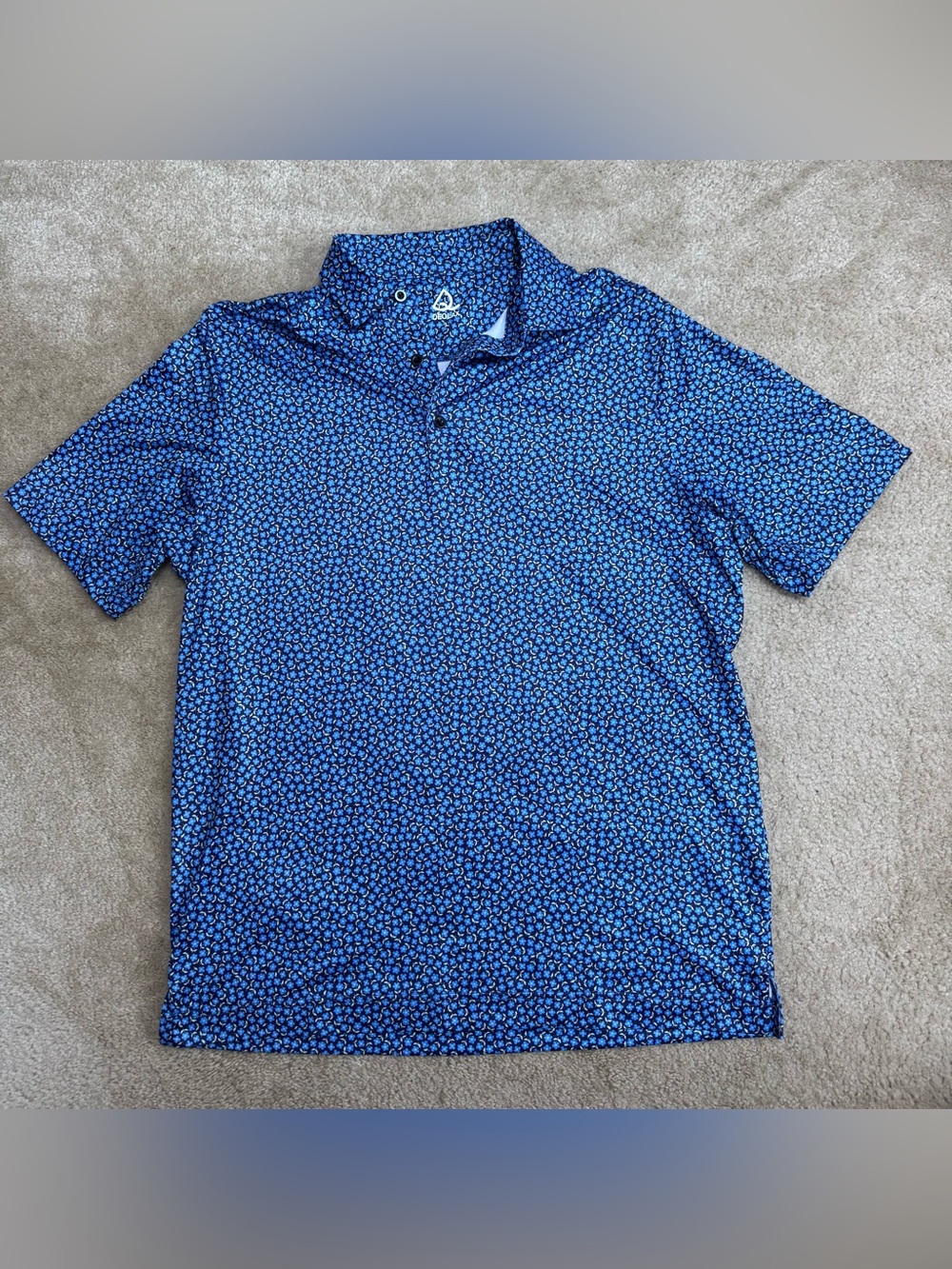 Men's Deolax Sz L Blue Floral Print Polo Shirt - Lightweight Short Sleeve